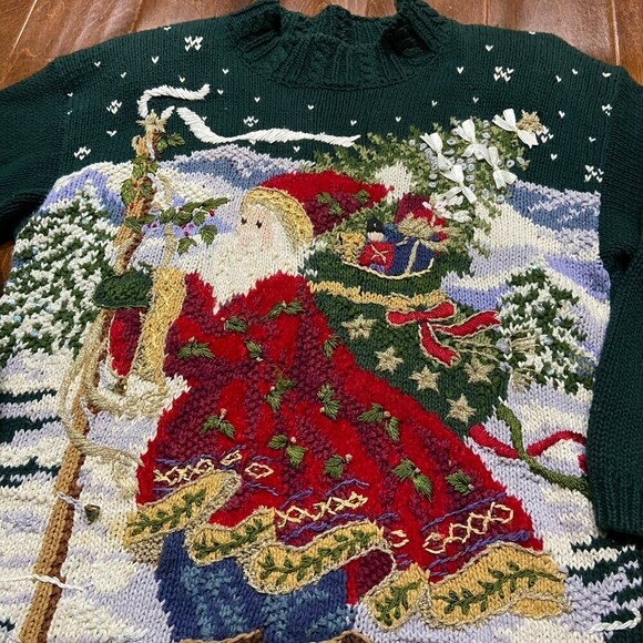 Tiara International Hand Knit Winter Santa X-Mas Crewneck Sweater Women's Large - Picture 2 of 9